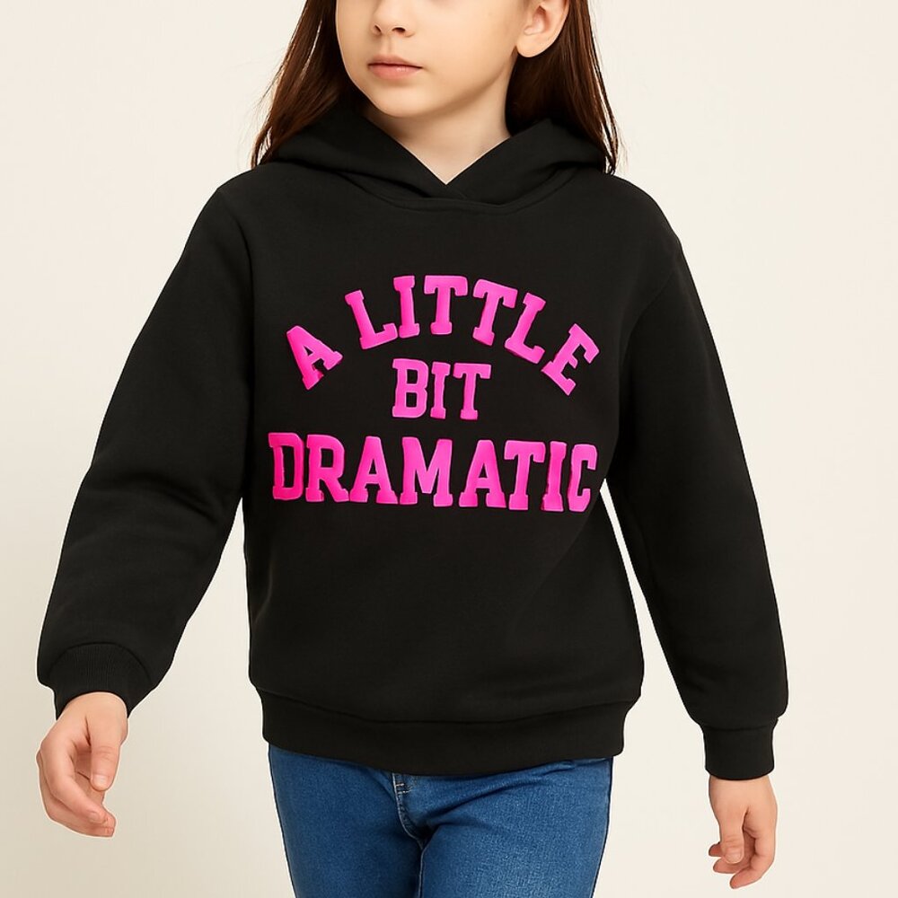 SHEIN Girls Graphic Hoodie Black Pink Text Size 11‑12Y (Fits Like 12)